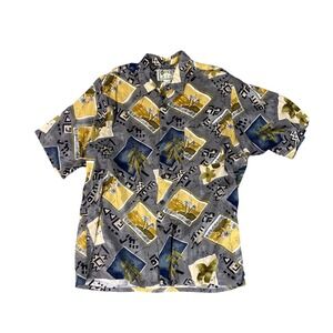 Hana Bay Island Style Men's L‎ Rayon Aloha Hawaiian Shirt Tropical Trees